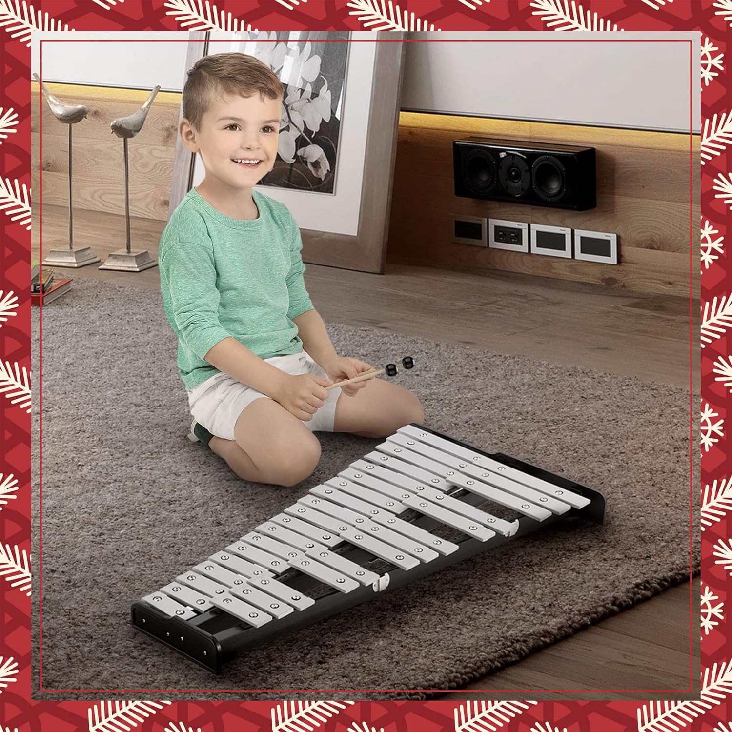 32 Note Glockenspiel Xylophone Bell Kit with 8 Inch Drum Practice Pad, Stand, Carrying Bag O3076