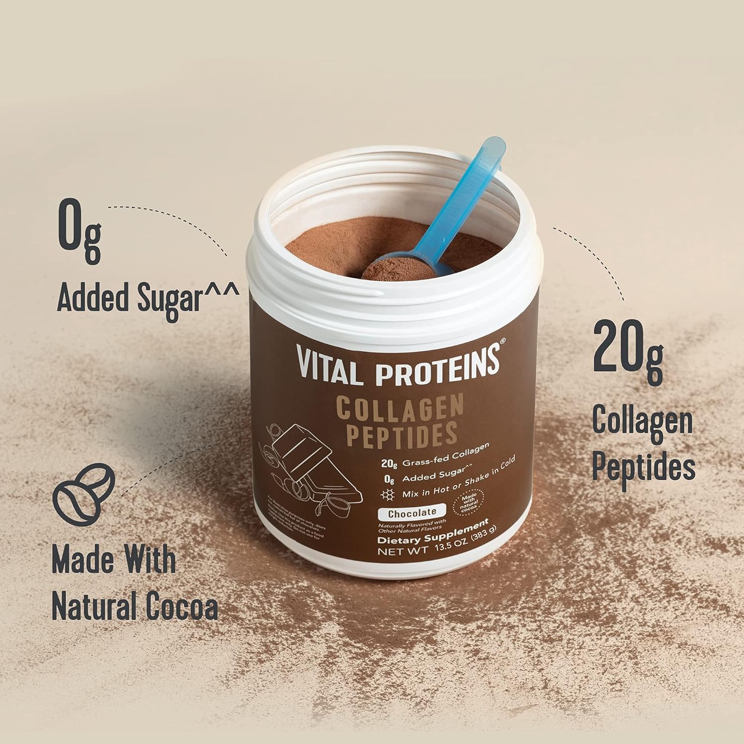Chocolate Collagen Powder Supplement Type I III Hydrolyzed Collagen 27g per Serving 26.8 oz Canister Pack of 2 I879806
