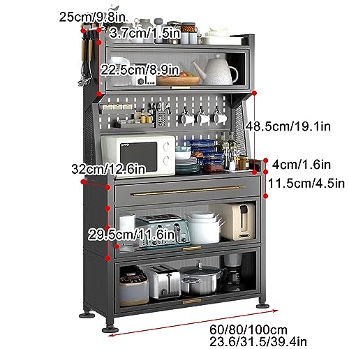Gris L-80CM/31.5IN Kitchen Storage Cabinet with Drawers and Flip Door Cabinet F89255