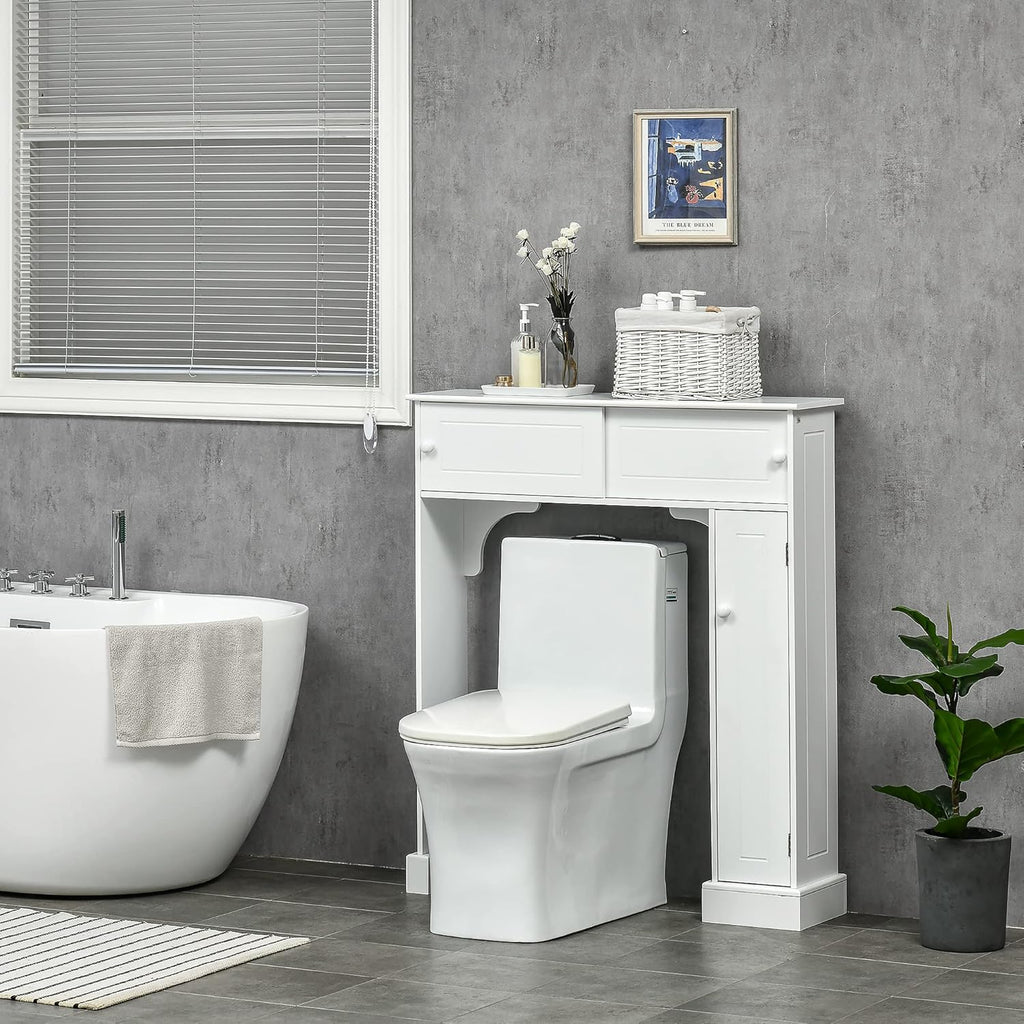 White Freestanding Over The Toilet Bathroom Cabinet with Adjustable Shelves V17073