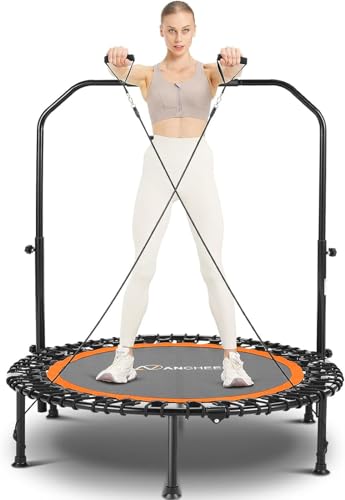 40" Foldable Mini Trampoline with 4 Level Adjustable Foam Handle and Resistance Bands O980