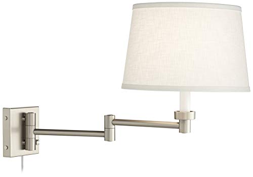 Brushed Nickel Swing Arm Wall Lamp with White Linen Shade O984934