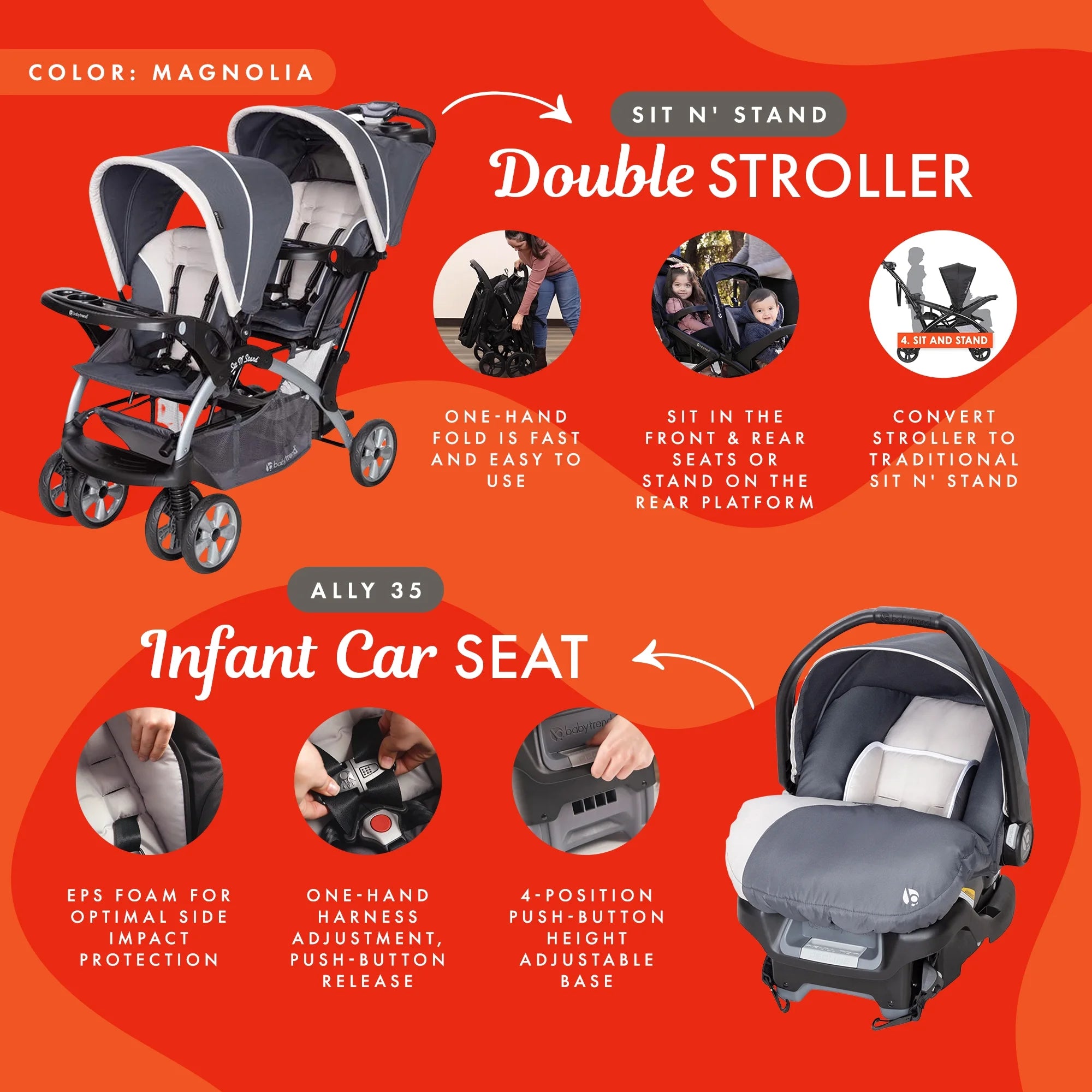Double Stroller with Single Car Seat N9119