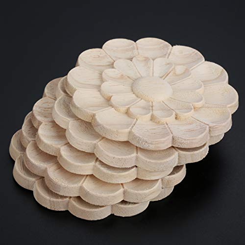 Unpainted Wood Carved Onlays Appliques, 10cm, 5-Pack P323