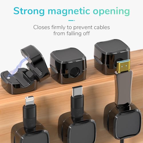 Black 6 Pcs Magnetic Cable Organizer Clips P101837