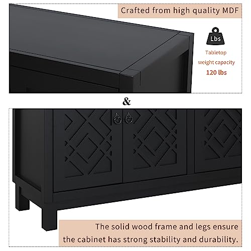 Black Farmhouse Buffet Sideboard with Adjustable Shelves and 4 Doors Wood Cabinet Y982139