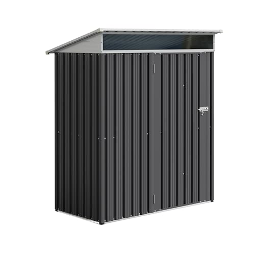 5x3 FT Waterproof Metal Garden Shed with Window and Lockable Double Door Dark Gray T787