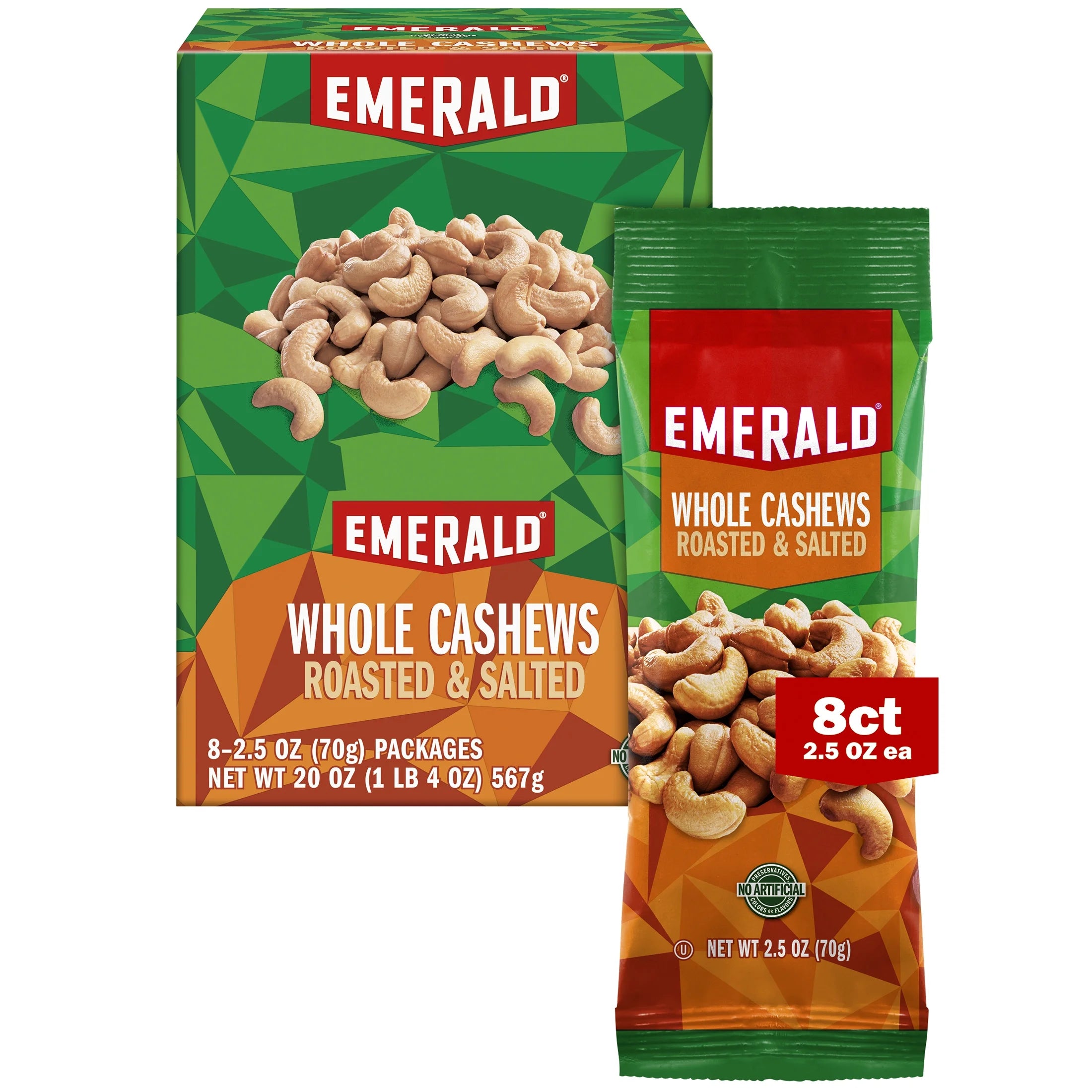 Whole Cashews Roasted & Salted 8 CT Box 20 oz Pack of 6 W496