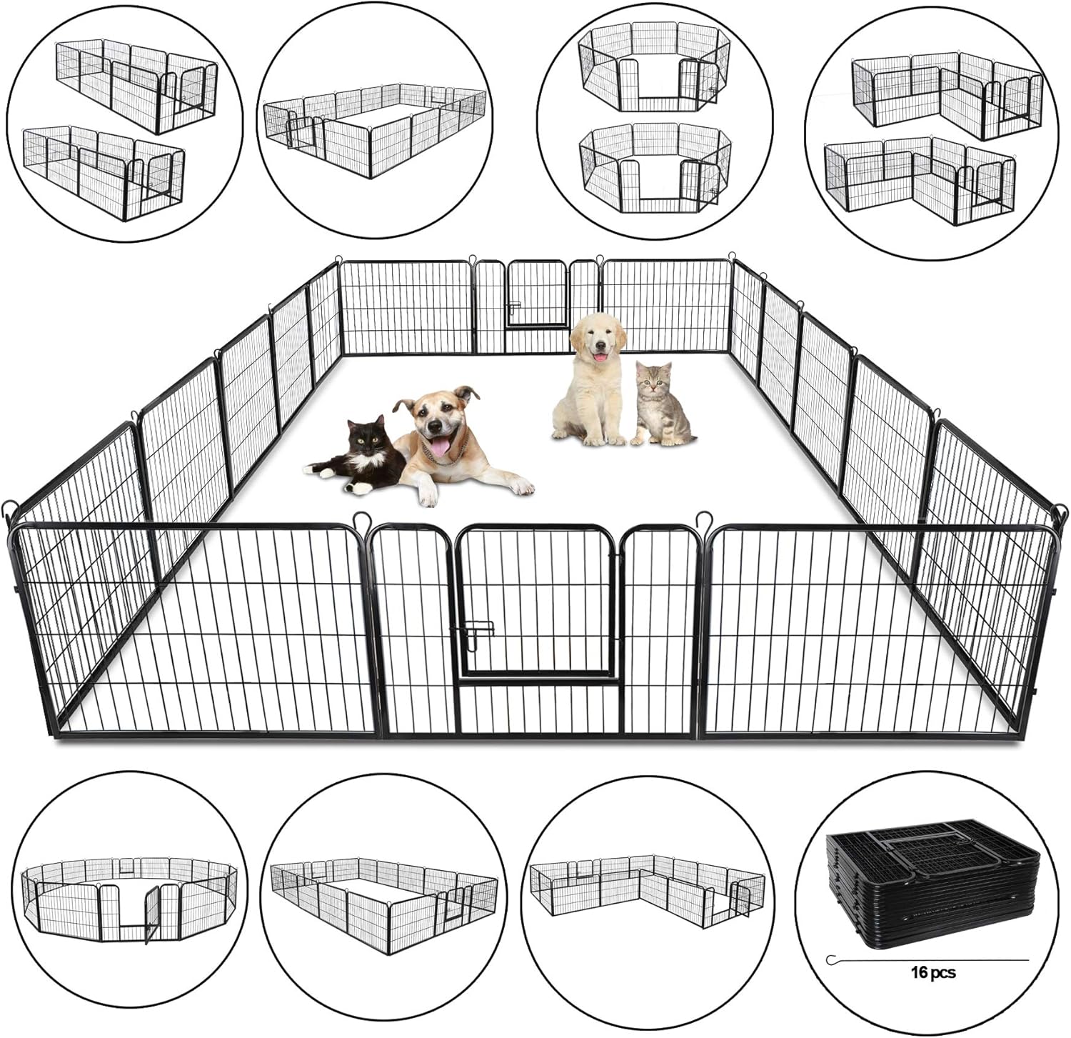 24” Tall Foldable Heavy Duty Metal Pet Playpen 16 Panels Q3106
