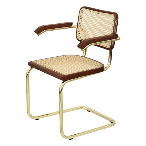 Black Cane Cantilever Armchair with Brass Steel Frame H74794