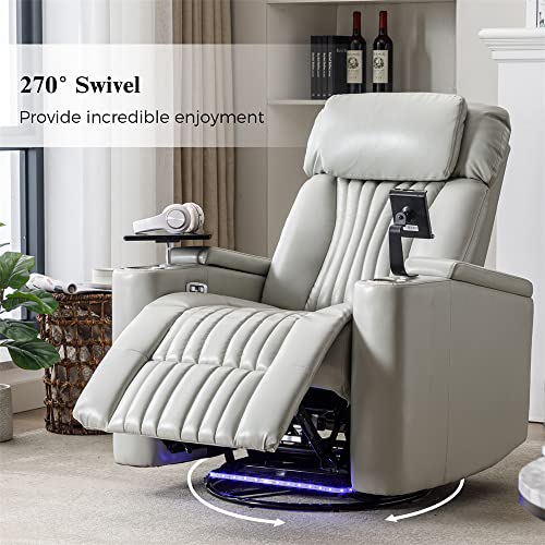 Grey PU Leather Swivel Rocker Recliner Chair with Cup Holders Z8860