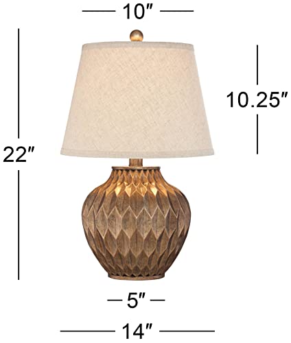 22" High Warm Bronze Brown Fabric Drum Shade Accent Table Lamp N700