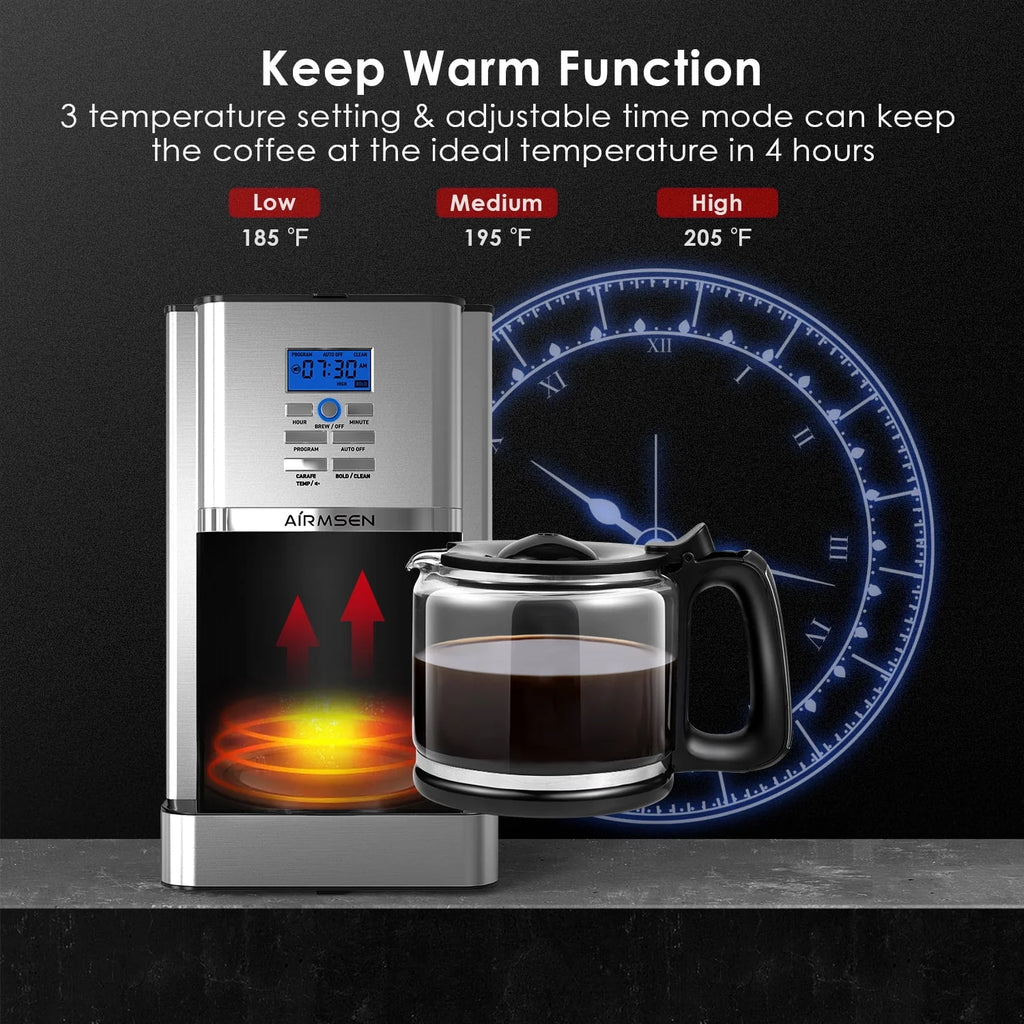 Stainless Steel 12 Cup Programmable Drip Coffee Maker Y230