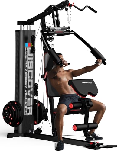 Home Gym Equipment with Pulley System, Weight Bench, Rowing Machine A99815