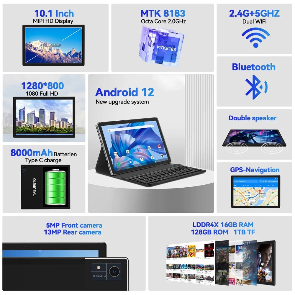 10.1 inch Android Tablet, 128GB ROM F689318