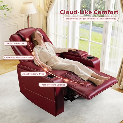 Red PU Leather Power Recliner Chair with USB Ports and Cup Holders Z7913