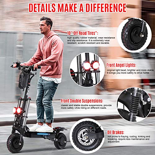 Adult Electric Scooter Dual Motor 52V 2400W 40 MPH 40 Miles 10" Off Road 330lbs Max Load Folding Scooter E290