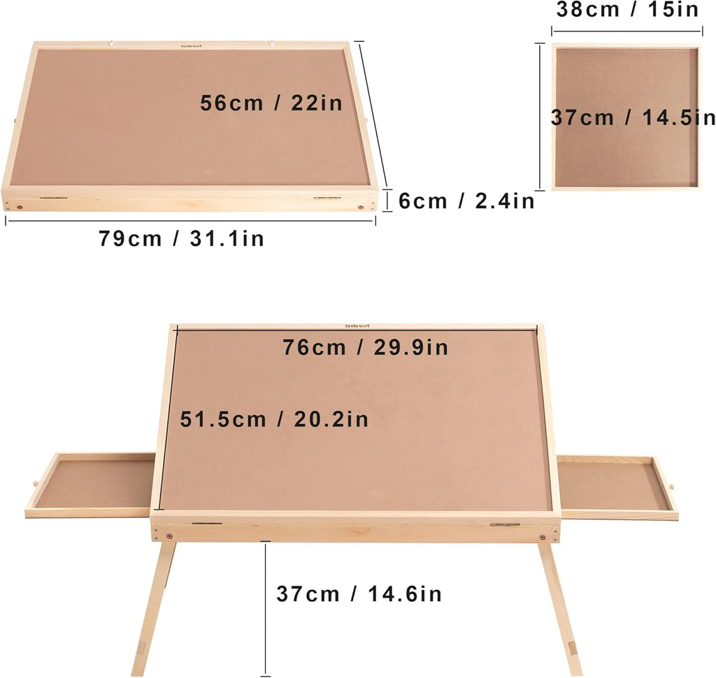 Tilting Puzzle Table with 2 Drawers, Adjustable Jigsaw Puzzle Board, Portable Wooden Puzzle Plateau with Folding Legs & Non-Slip Tabletop J978861