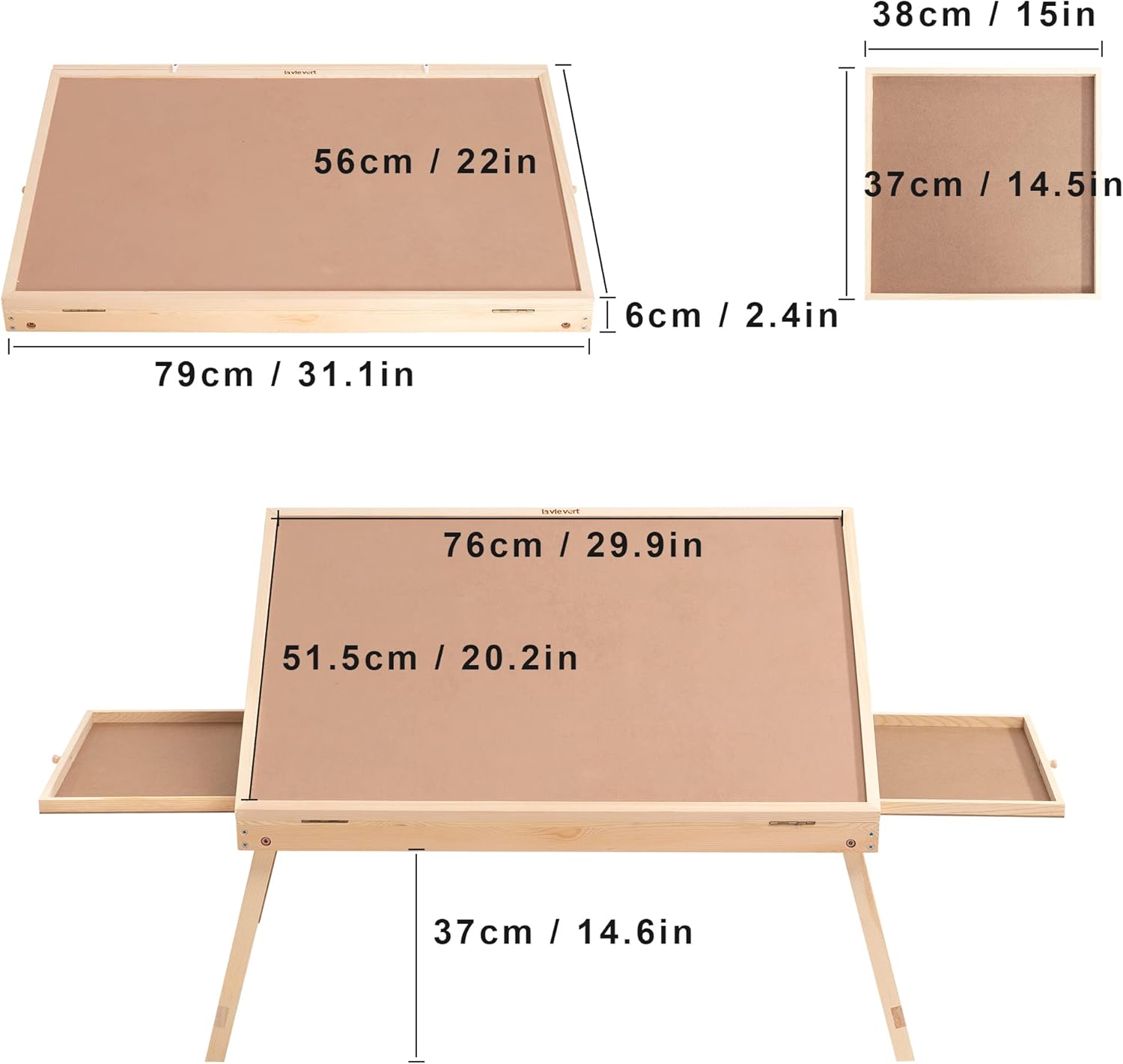 Tilting Puzzle Table with 2 Drawers, Adjustable Jigsaw Puzzle Board, Portable Wooden Puzzle Plateau with Folding Legs & Non-Slip Tabletop J978861