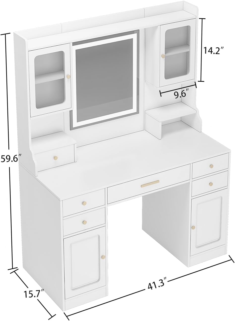 White Vanity Desk with LED Lighted Mirror and 11 Drawers Z815935