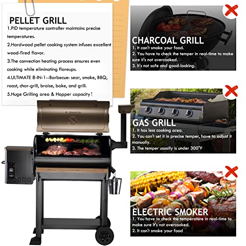 Pellet Grill Smoker with PID Controller, LCD Screen, 2 Meat Probes, Storage Cabinet, 697 sq in Cooking Area, Rain Cover, Bronze N5533