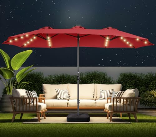 15ft Solar Lights LED Lighted Outdoor Extra Large Market Table Umbrella L34500