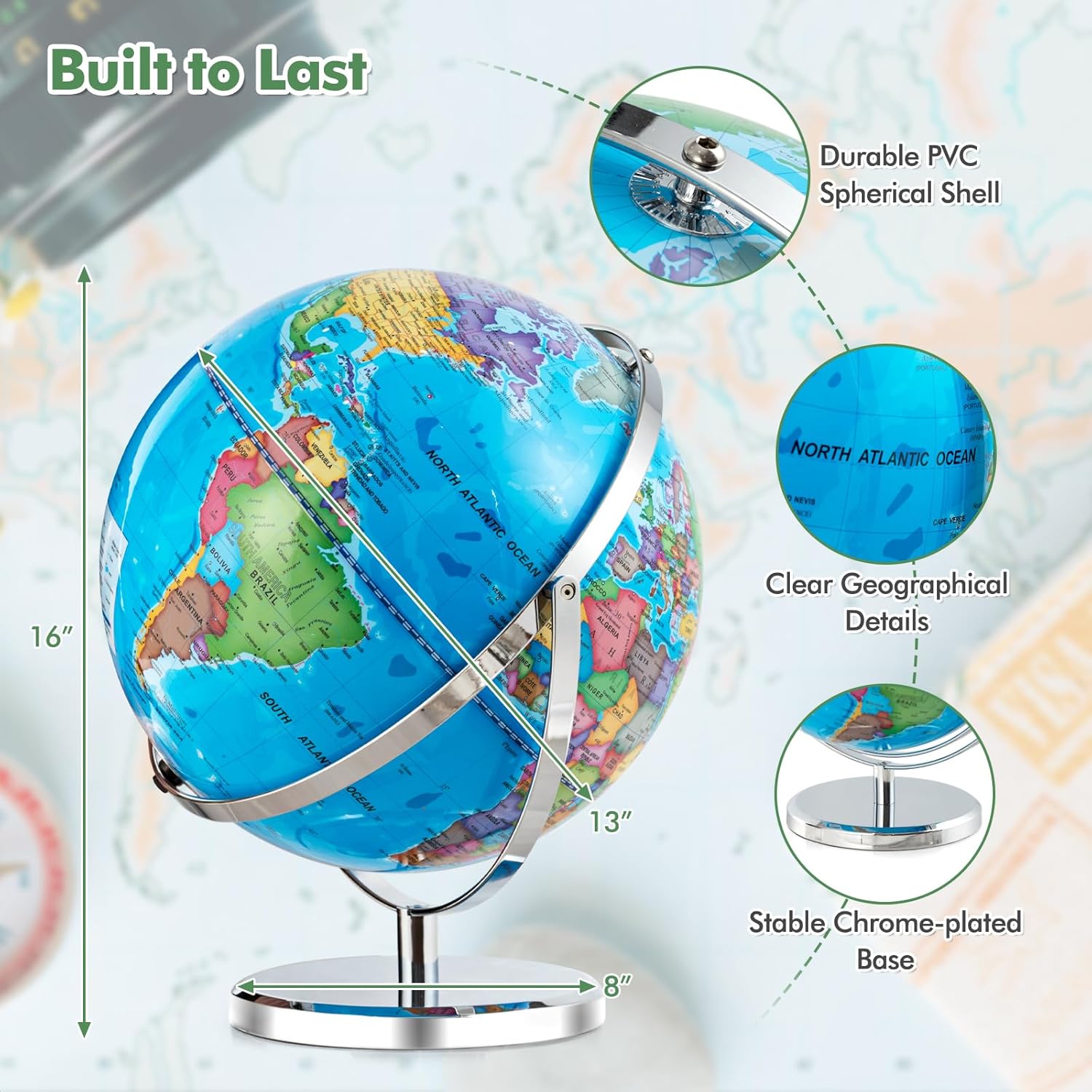 13” Desktop Geographic Globe with LED Light H65857