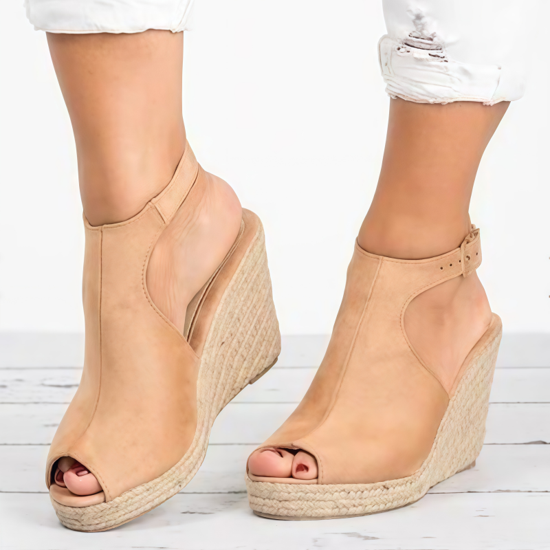 Women's Peep Toe Espadrille Wedge Sandals – Cutout Ankle Buckle Platform Heels