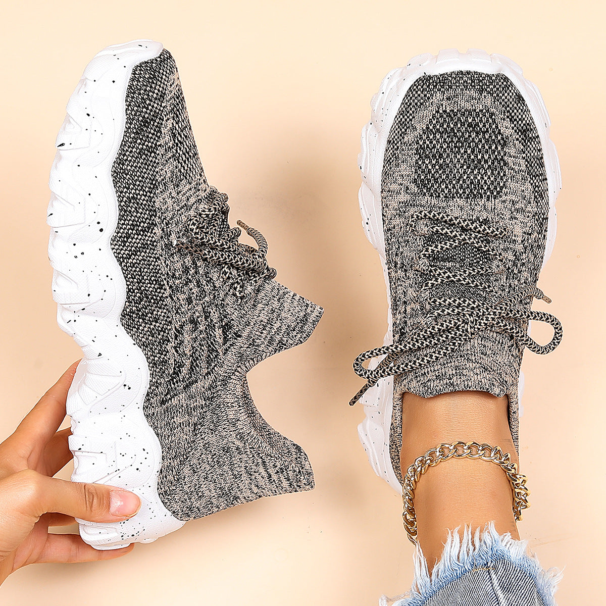 Chunky Knit Platform Sneakers - Thick Sole Casual Shoes