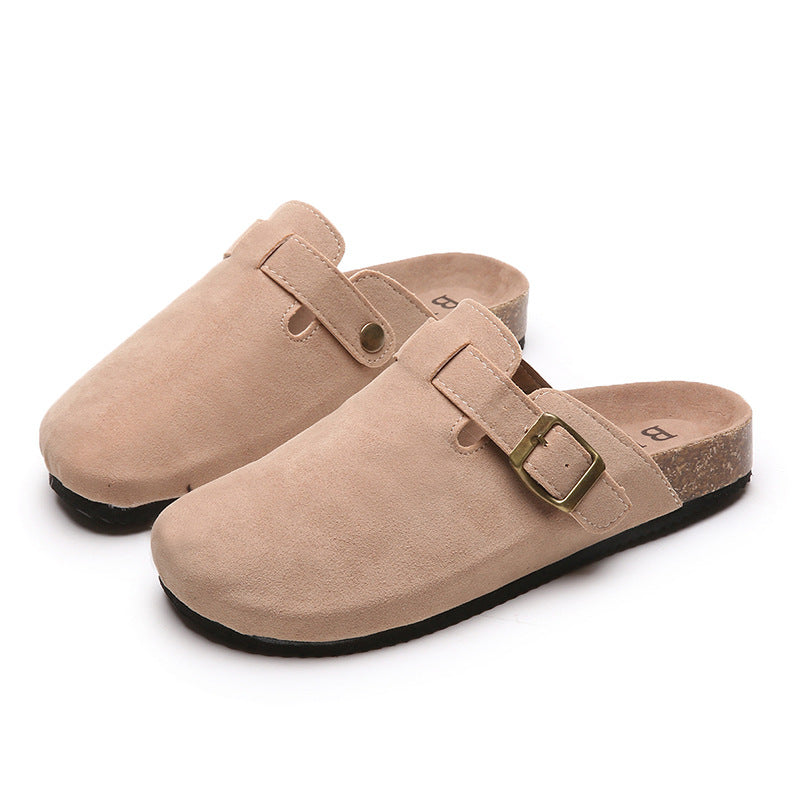 Women's Birkenstock Style Suede Buckle Clogs with Cork Footbed
