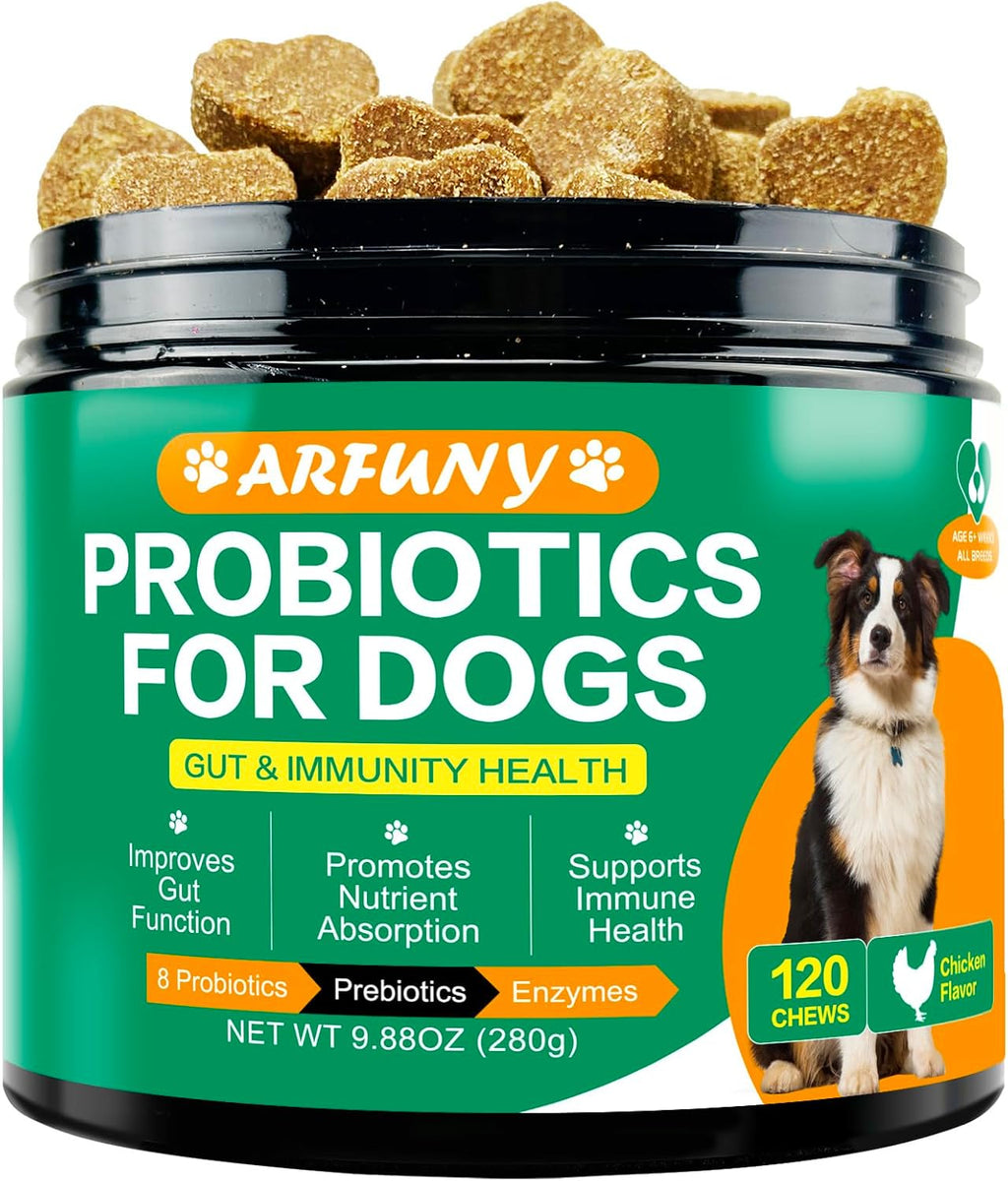 Chicken Flavor Probiotics Chews for Dogs with Prebiotic & Digestive Enzymes (120 Chews) O4722