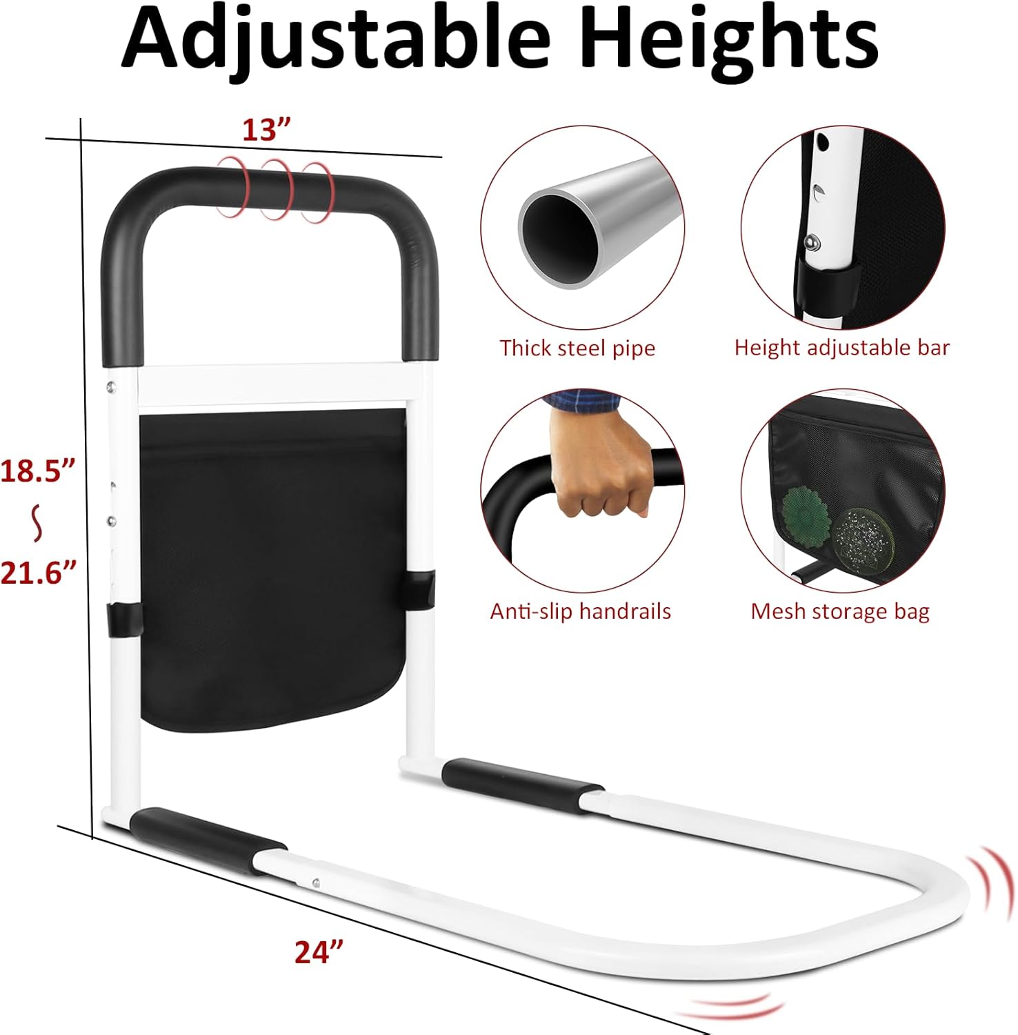 Adjustable Bed Rails with Motion Light Storage Pocket Z12738