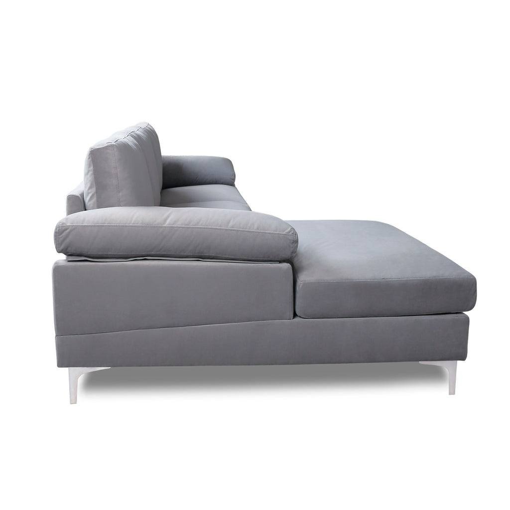 Gray Velvet L-Shape Sofa with Chaise Lounge H362316