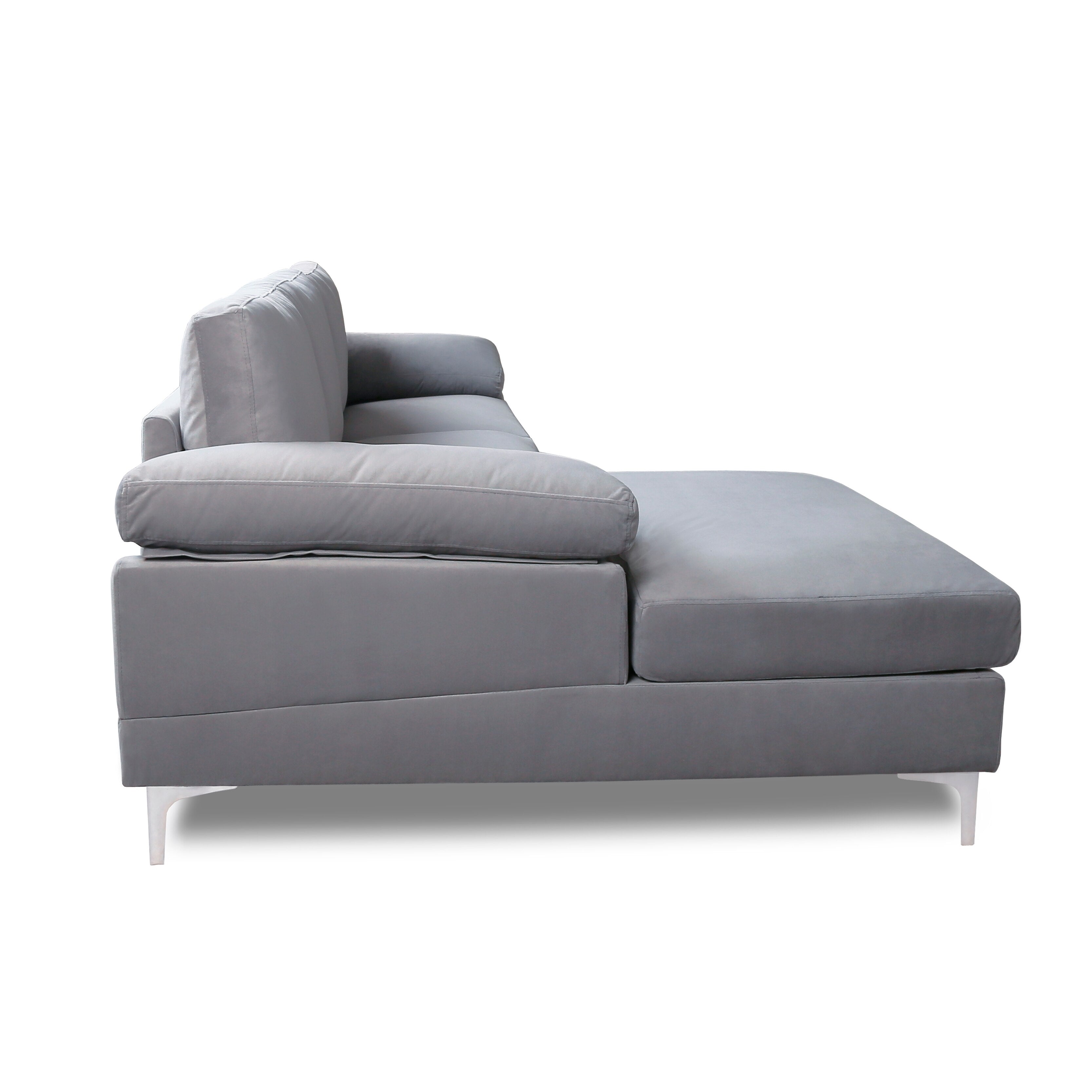 Gray Velvet L-Shape Sofa with Chaise Lounge H362316
