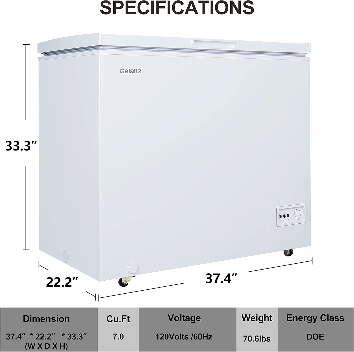 White 7.0 Cu Ft Manual Defrost Chest Freezer Y824