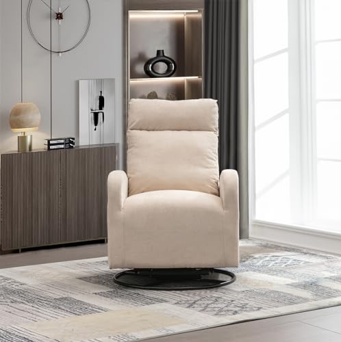 White Teddy Upholstered Swivel Rocking Nursery Chair with Side Pocket and High Backrest F36071