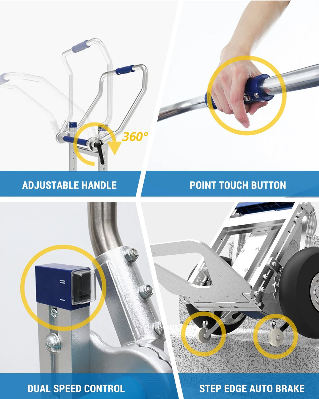 Electric Stair Climbing Hand Truck with Auto Edge Brake, 375LBS Capacity Aluminum Hand Truck F675