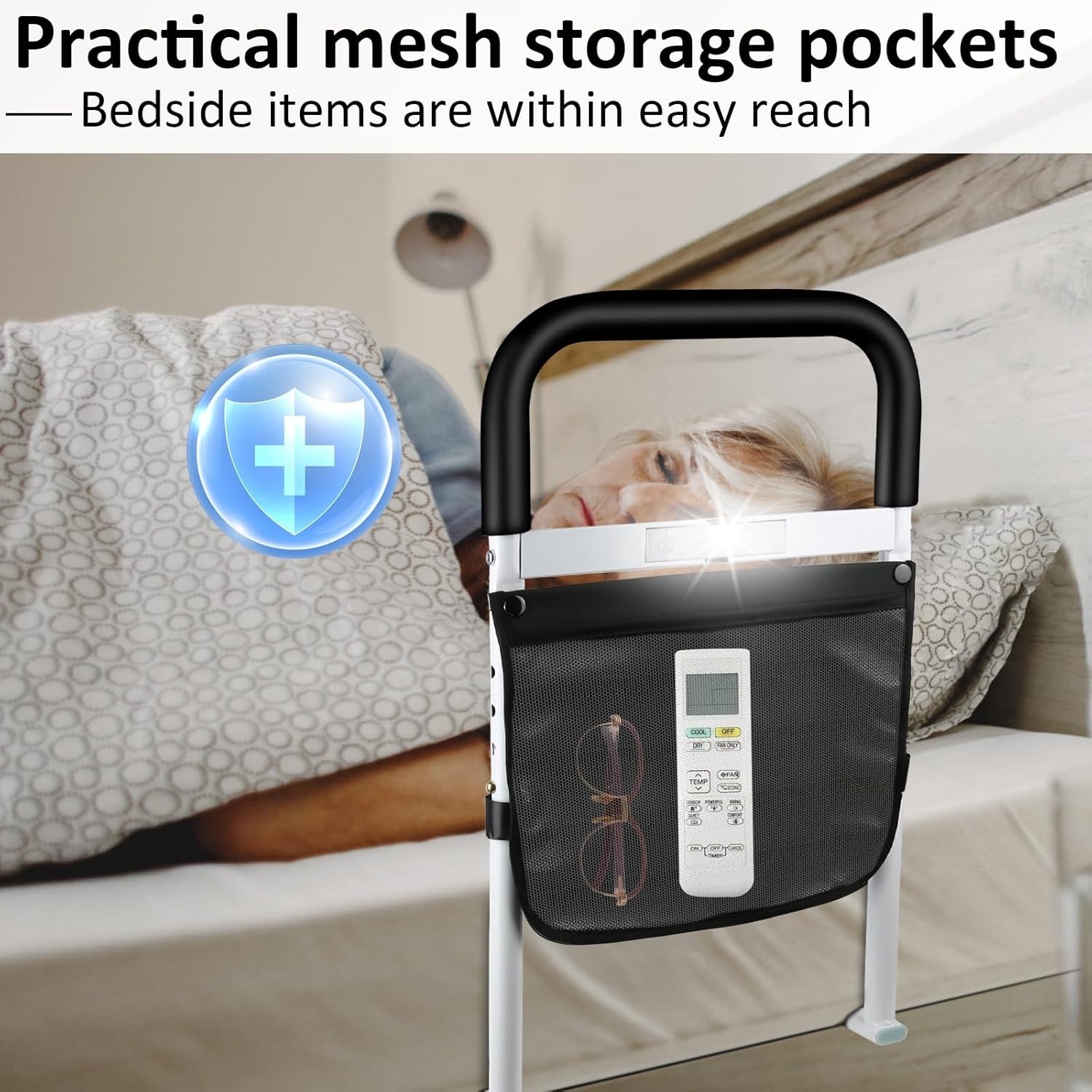Adjustable Bed Rails with Motion Light Storage Pocket Z12738