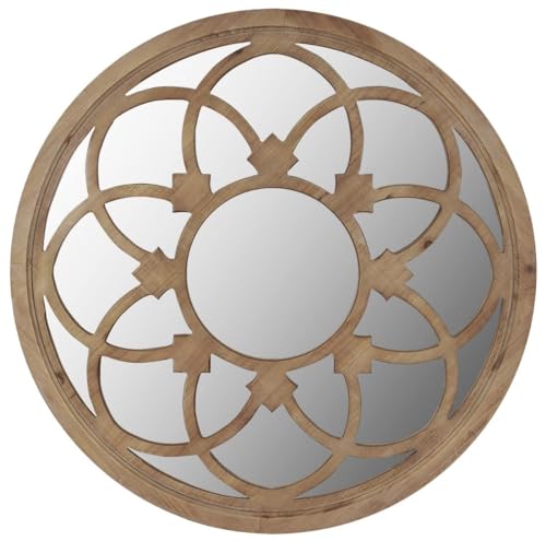 Rustic 30" Round Wall Mirror Wood Frame K813