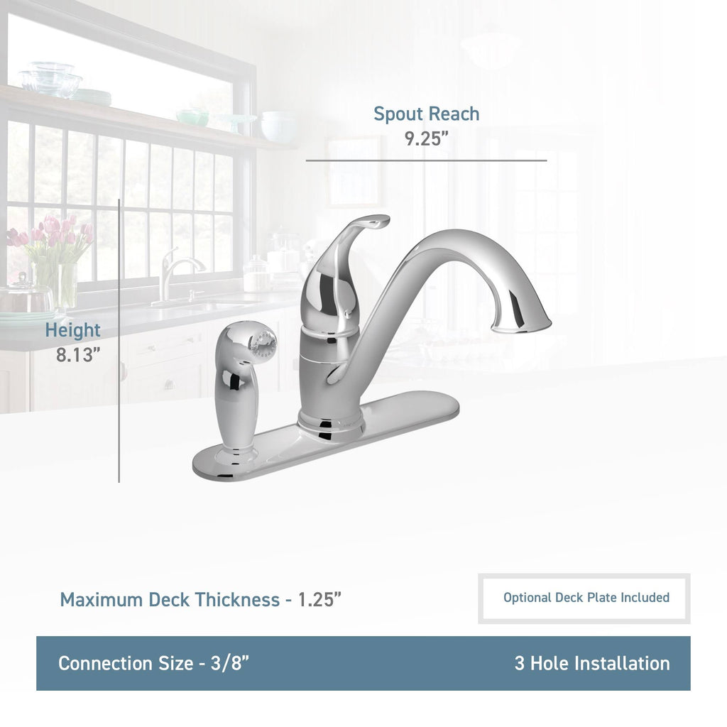 Chrome Single-Handle Kitchen Faucet with Side Spray H4552