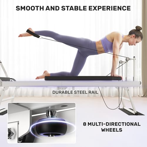 Foldable Pilates Reformer with Dual Resistance and Adjustable Height Pulleys Q13958