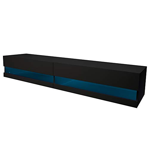 Black Wall Mounted Floating Media Console with LEDs, W 70.9 x D 16.5 x H 11.8 inch Q6375