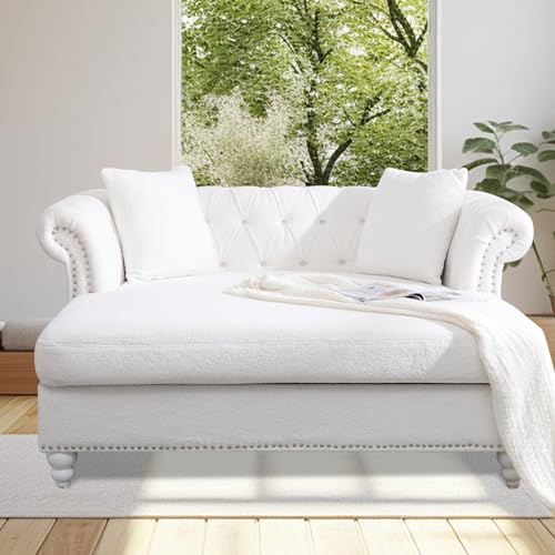 White Velvet Oversized Chaise Sofa with 2 Pillows G72805