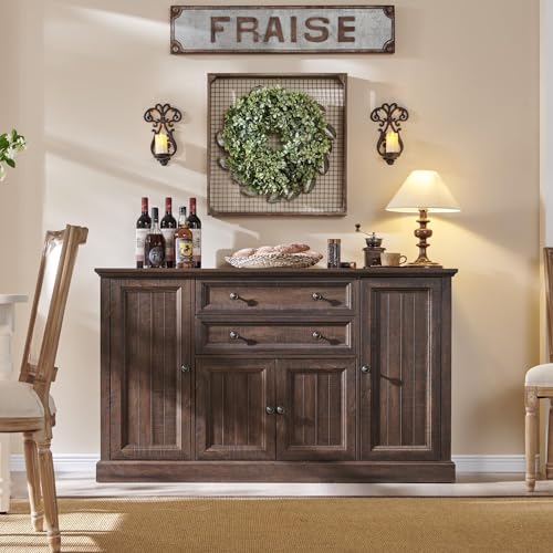 Brown Wood Buffet Cabinet with Storage, 2 Drawers, 4 Barn Doors G995764