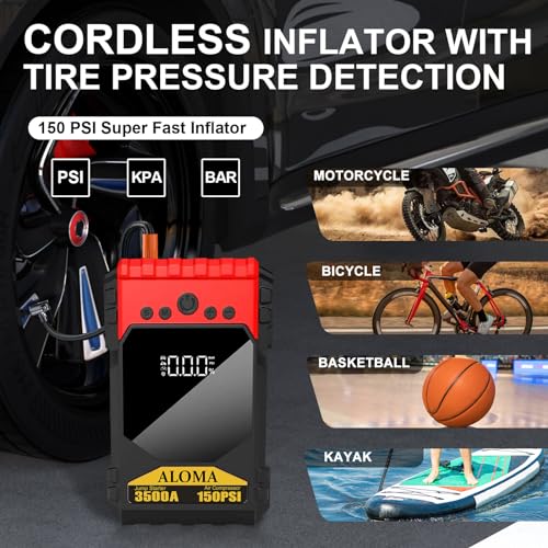 Portable 12V 3500A 150PSI Car Battery Jump Starter with Tire Inflator and Pressure Gauge T11086
