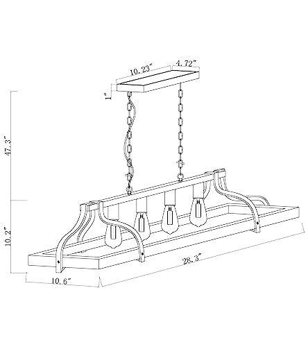 Black and Retro Wood Finish 4-Light Linear Chandelier B39300