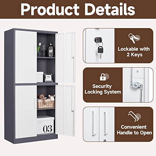 Black 72" Tall Locking Steel Storage Cabinet with 2 Doors and 5 Adjustable Shelves R397