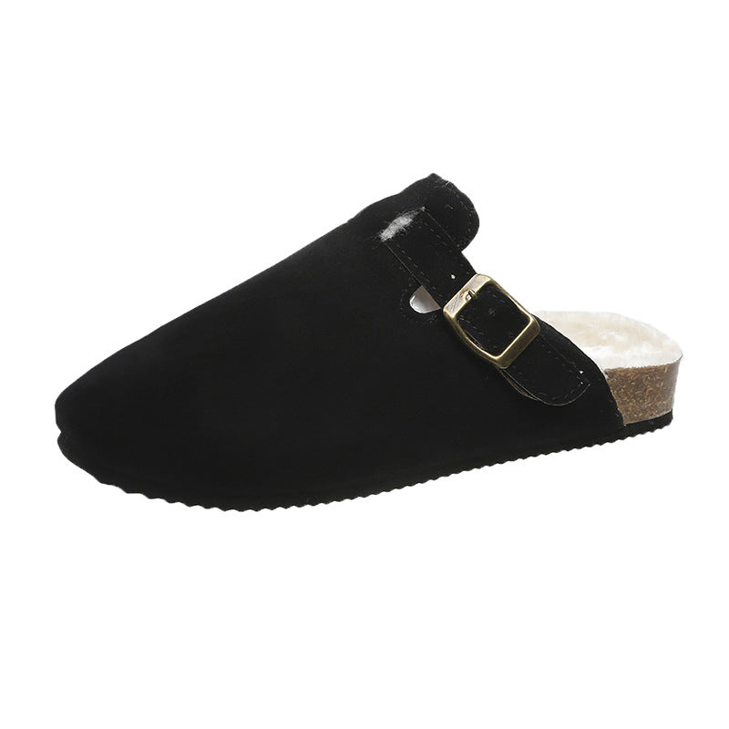 Women's Birkenstock Style Suede Buckle Clogs with Cork Footbed