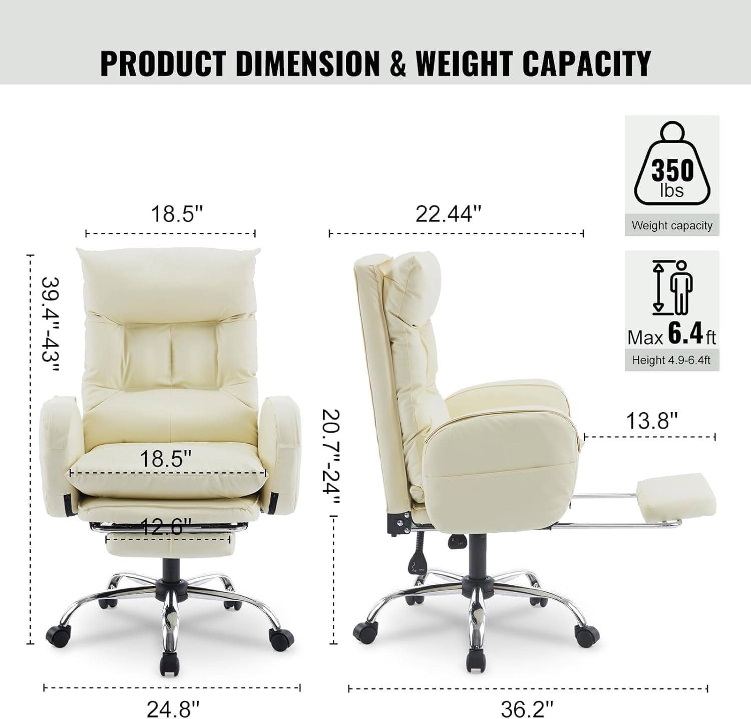 White High-Back PU Leather Office Chair with Footrest I850771