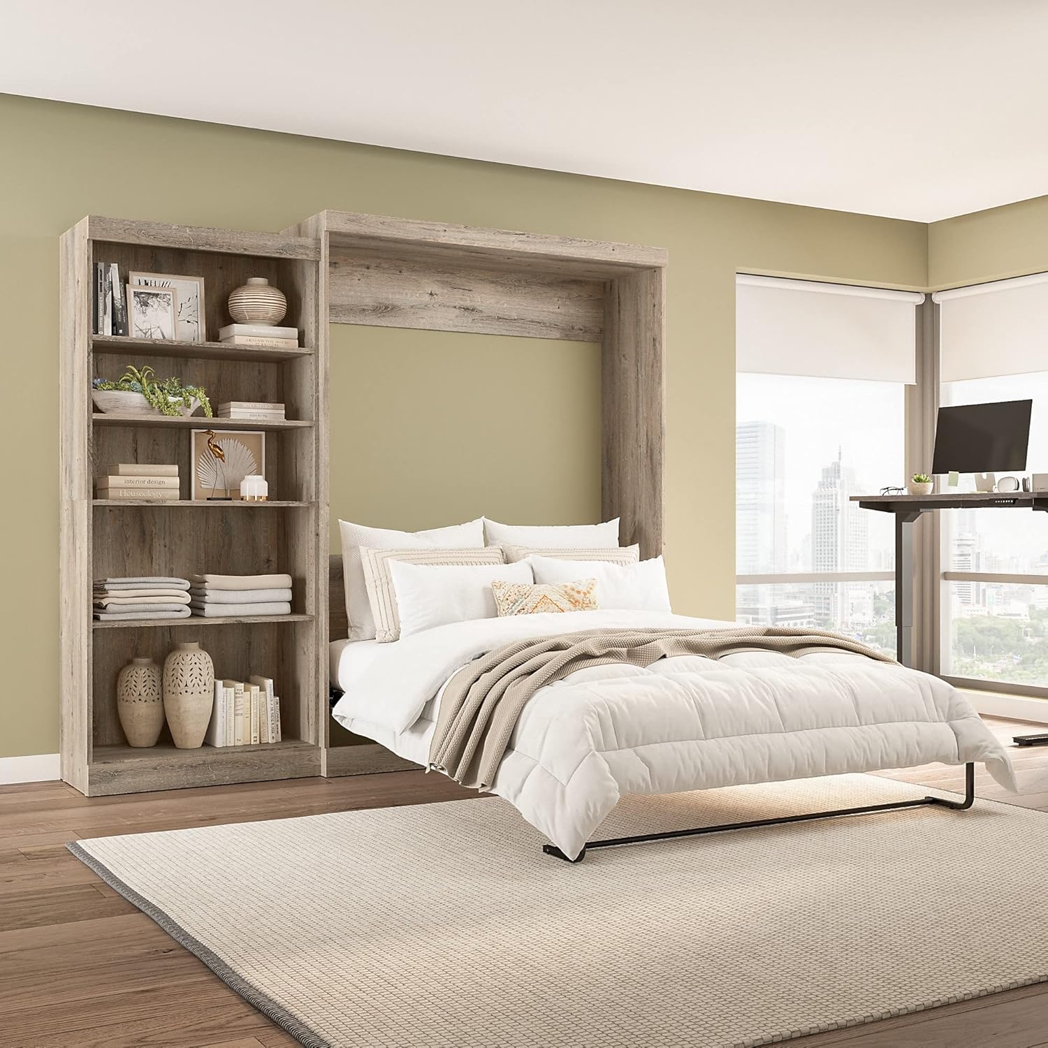 Queen Rustic Brown Wall Bed Y611307